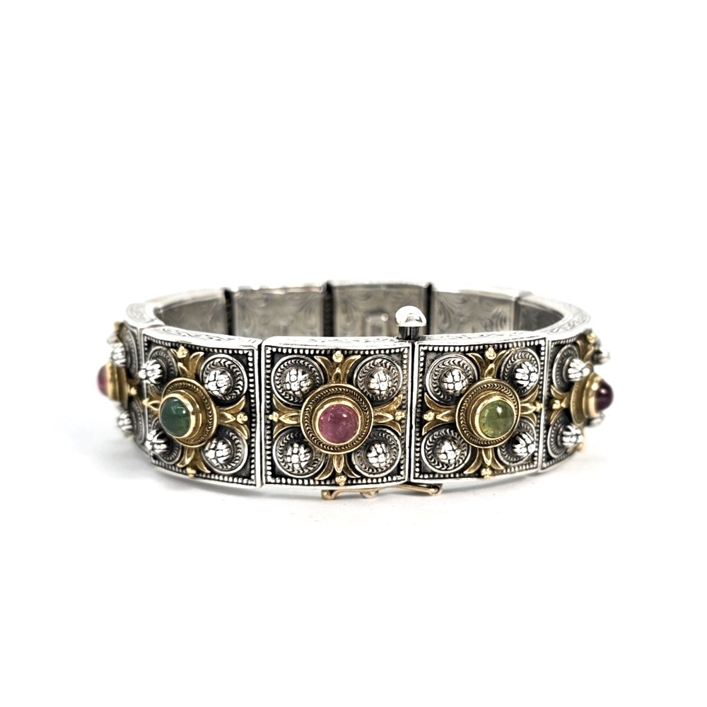 Konstantino Silver and 18K Gold Ornate Bracelet with Gemstone Accents - Picture 2 of 14